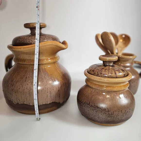 Rustic Brown Ceramic Kitchen Set with Wooden Spoons - Picture 3 of 3